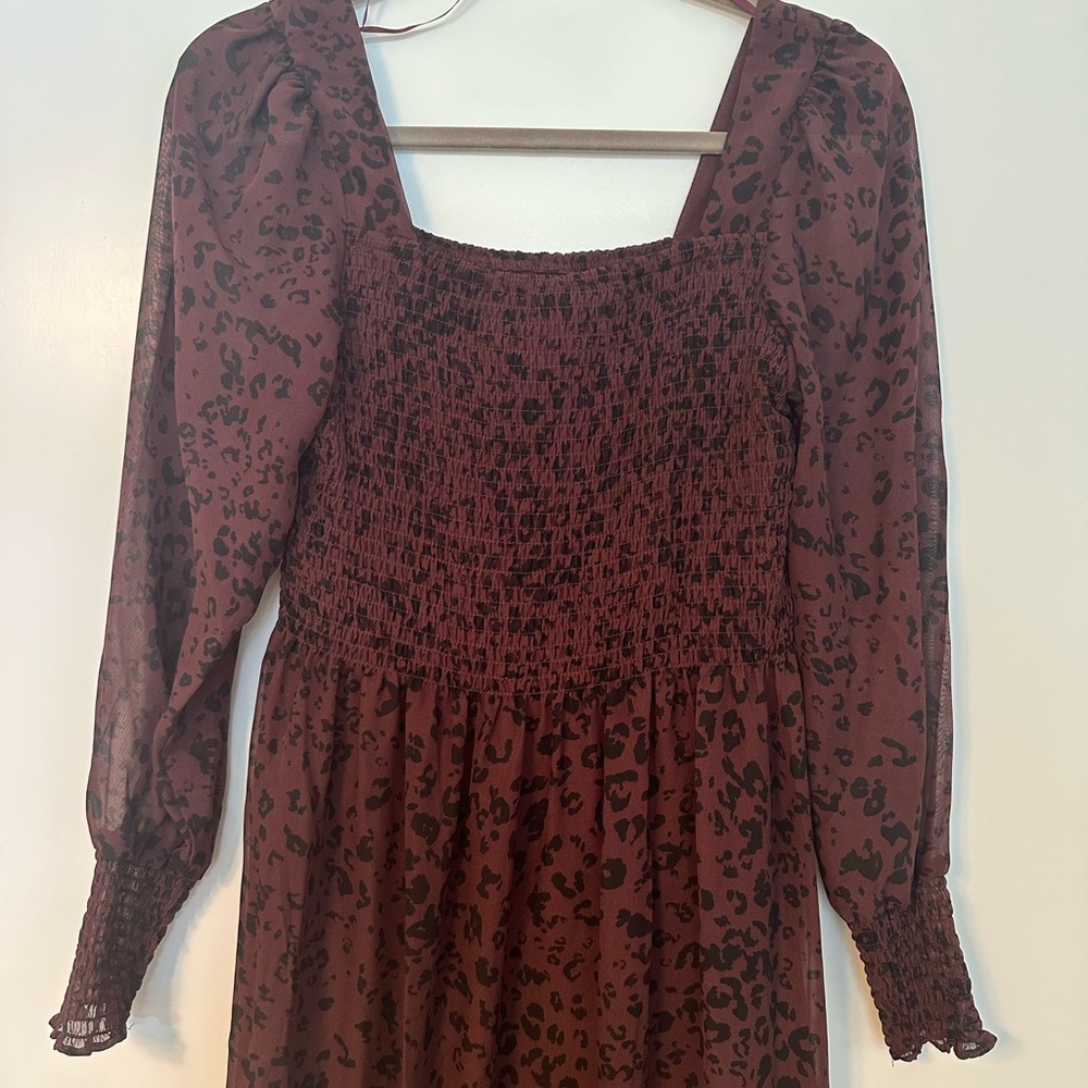 Nine West burgundy leopard print tiered ruffle maxi size S - NWT